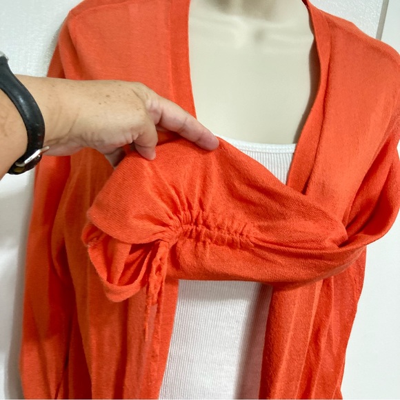 Chicos Light Knit Orange Ruched Cardigan Sweater Chicos 1 Women Medium 8 - Picture 5 of 16